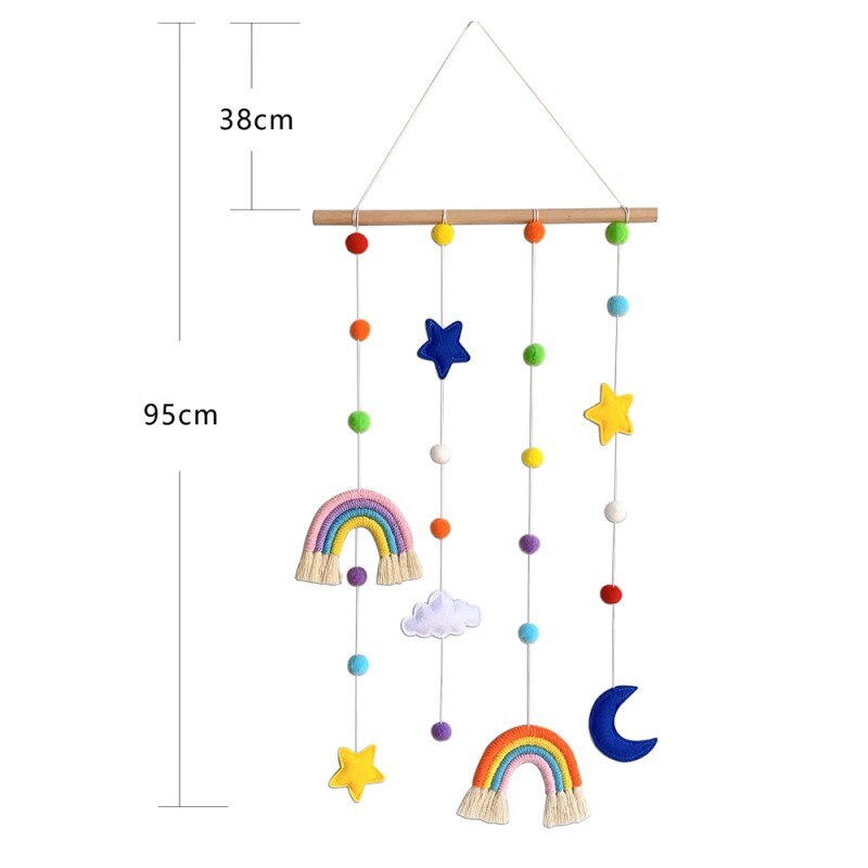 Nordic Style Felt Ball Ornament Boho Rainbow Wood Hanging Kids Room Decoration - Image 4