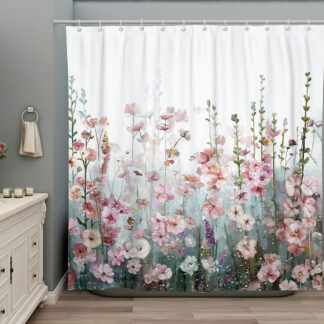 Oil Painting Flowers Waterproof Shower Curtains
