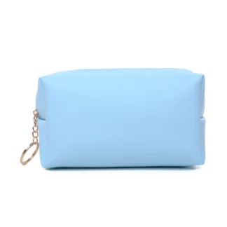 1 Pc Solid Cosmetic Bag for Women Leather Travel Makeup Bag , Blue
