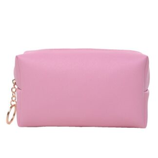 1 Pc Solid Cosmetic Bag for Women Leather Travel Makeup Bag , Pink