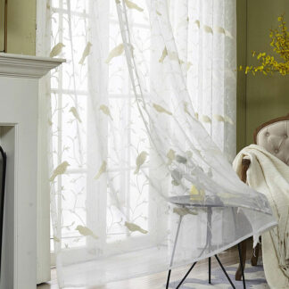 Pastoral White Sheer Voile Bird Embroidered Curtains