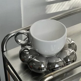 Sunflower Coffee Cup With Saucer, Ceramic Flower Tea Cup, Silver