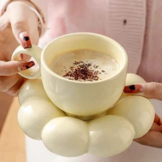 Sunflower Coffee Cup With Saucer, Ceramic Flower Tea Cup, Yellow