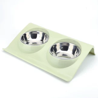 Stainless Steel Pet Food Storage Bowls Double Green