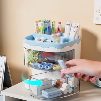 Practical Multi-Functional Desk Pen Holder Double Layers