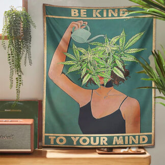 Be Kind Be Your Mind  Psychedelic Leaf Tapestry Wall Hanging
