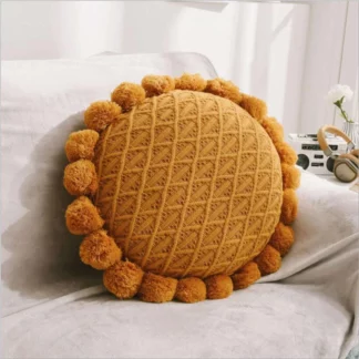 Cute Pompom Tassel Round Cushion Nordic Pillow Orange