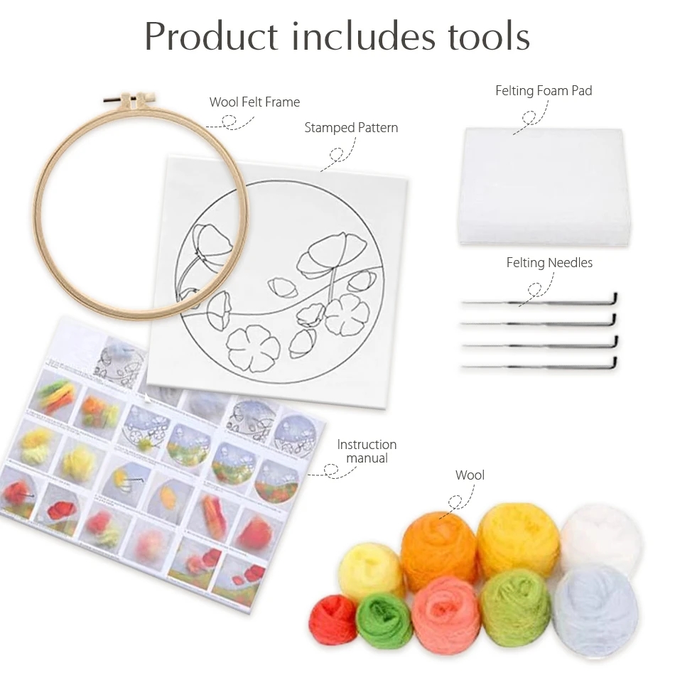 Diy Wool Kits With Frame Felt Painting Flowers - Image 2