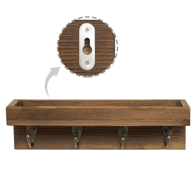Retro Wooden Storage Rack Wall Shelf Hook Hallway Decorative - Image 4