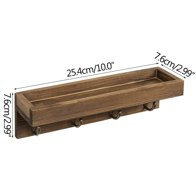 Retro Wooden Storage Rack Wall Shelf Hook Hallway Decorative - Image 5