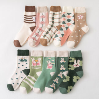 Retro Plaid Tube Socks Women's Socks Cartoon Bunny Socks