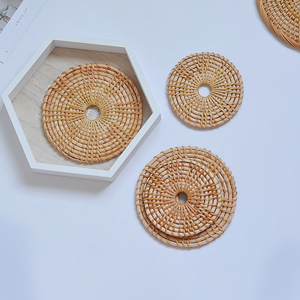 Round Natural Rattan Anti-Skidding Cup Mat - Image 3