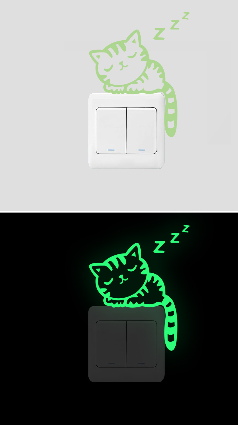 Green Fluorescent Cat Wall Sticker Kid Room Wall Decor - Image 2
