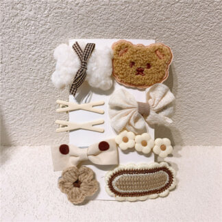 9Pcs Cute Korean Bear Bow Hairpin Baby Girls White