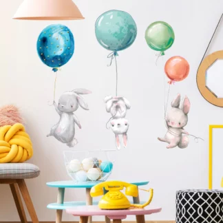 Cute Bunny Hearts Wall Stickers, Cartoon Rabbit