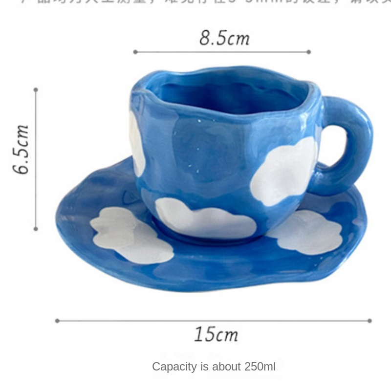 Hand Painted Blue Sky White Clouds Mug with Saucer - Image 6