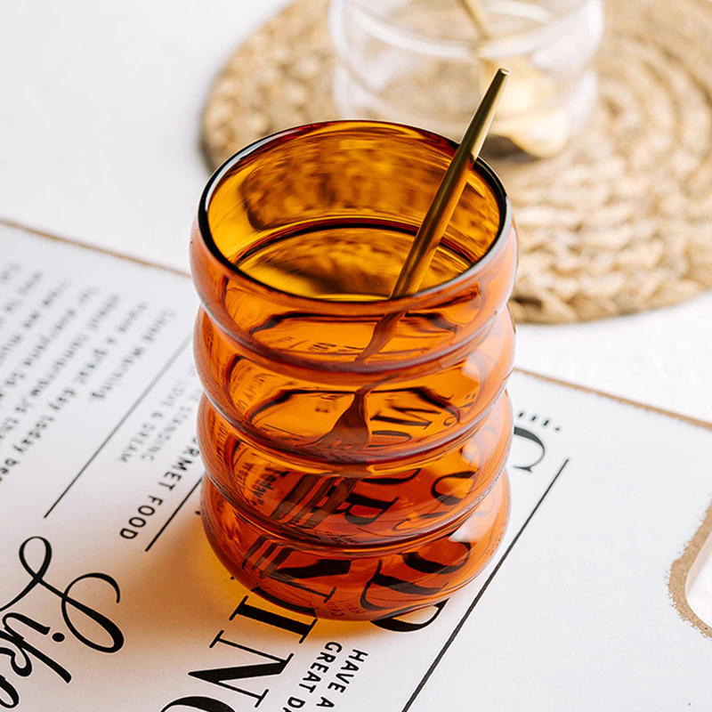 300ml Wave Shape Glass Cup Water Bottle, Amber