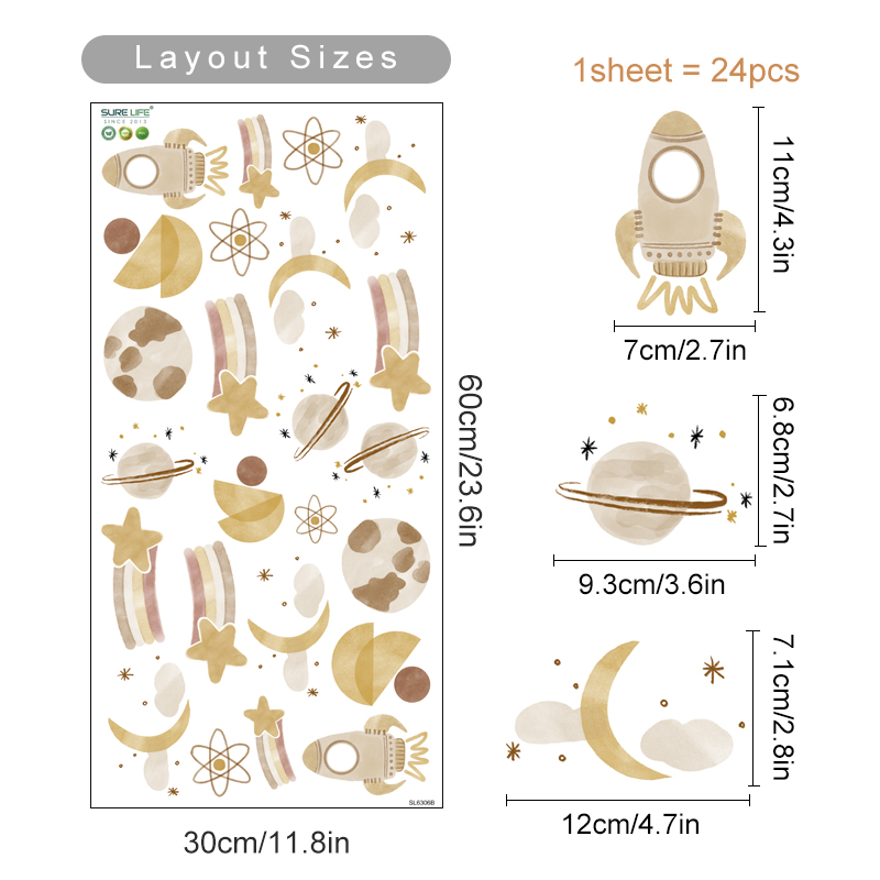 Watercolor Style Space Moon Wall Sticker Nursery Decor - Image 4