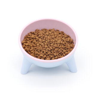 Imitation Ceramics Pet Food Bowl With Stand Pink