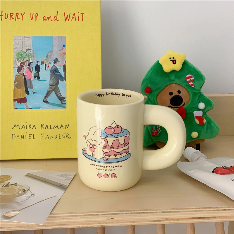 Cute Rabbit Cake Happy birthday to you Ceramic Coffee Mug - Image 2