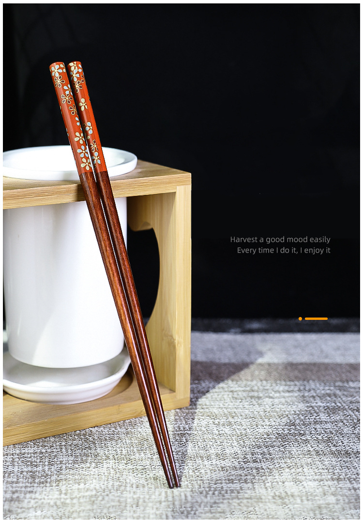 2 Pairs Wooden Plum Reusable Pointed Chopsticks - Image 2