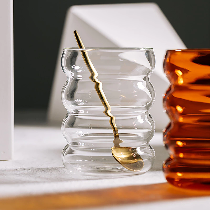 300ml Wave Shape Glass Cup Water Bottle, Transparent