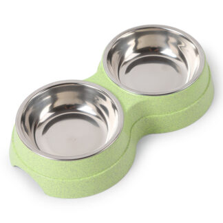 Double Pet Bowls Dog Food Water Feeder Green