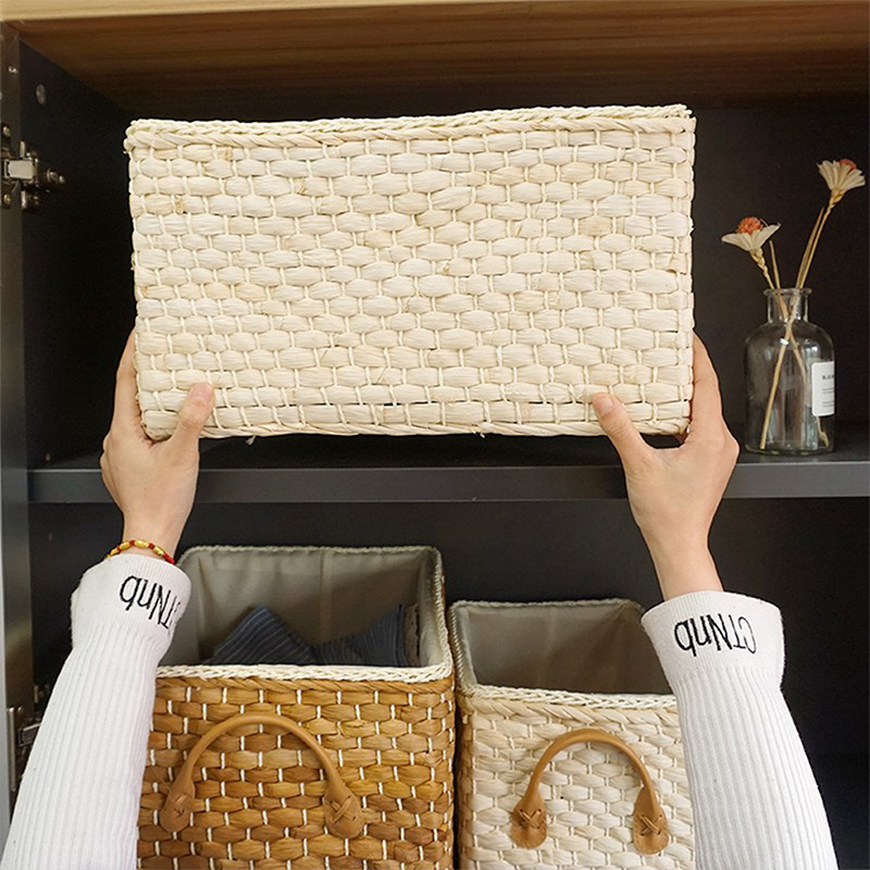 Corn Husk Weaving Storage Basket Woven with Handles - Image 3