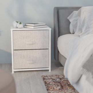 2 Drawer Wood Top White Nightstand Storage White