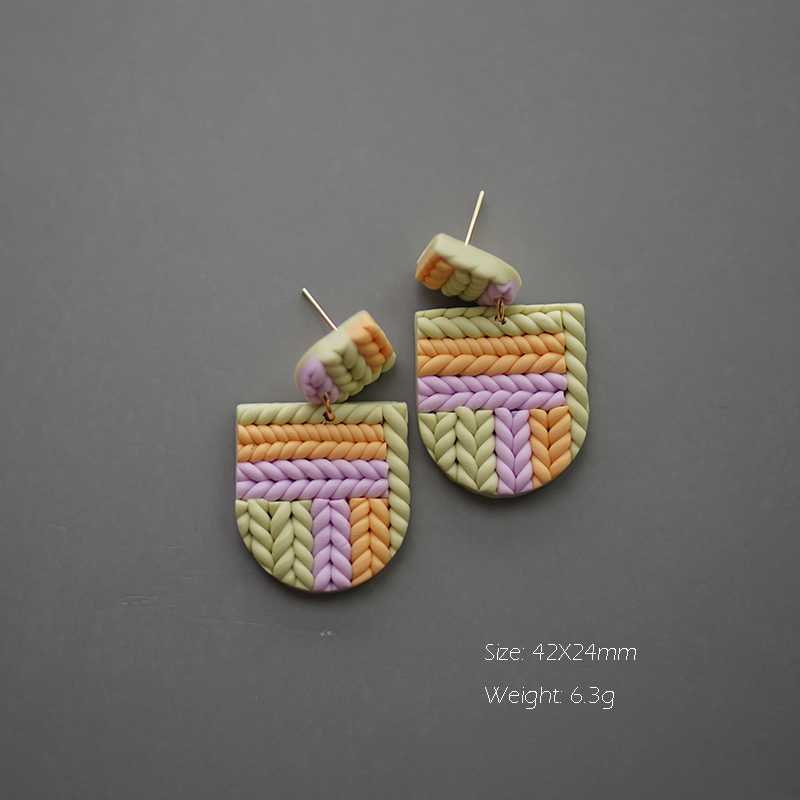 Braided Pattern Sweet Knit Polymer Clay Earrings - Image 3