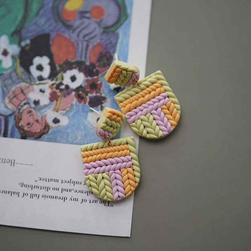 Braided Pattern Sweet Knit Polymer Clay Earrings - Image 2