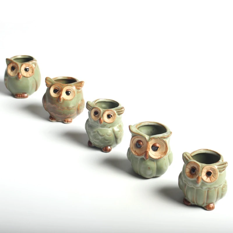 5 Pcs/Set Ceramic Owl Shape Flower Pot - Image 3