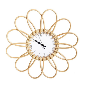 Home Living Room Decor Rattan Handwoven Frame Wall Clock