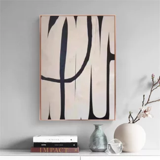 Black and White Abstract Canvas Painting Poster Vintage Minimalist Beige Design