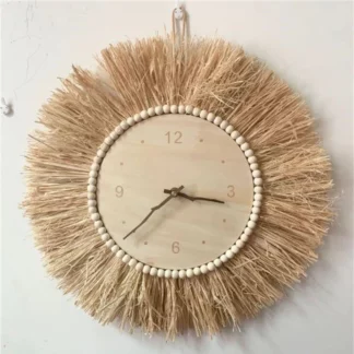 Hand Woven Raffia Straw Wall Clock INS Nordic Minimalist Wooden Mute Clocks