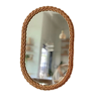 Rattan Woven Mirror Oval Wall Art Decor Hanging Makeup Dressing Mirrors