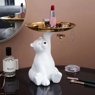 Sculpture White Polar Bear Statue Storage Tray Key Snacks Ornaments