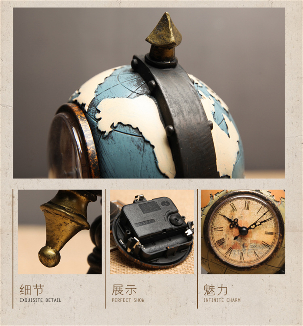 Nordic Style Clock World Globe Statue Resin Sculpture Figurine - Image 2