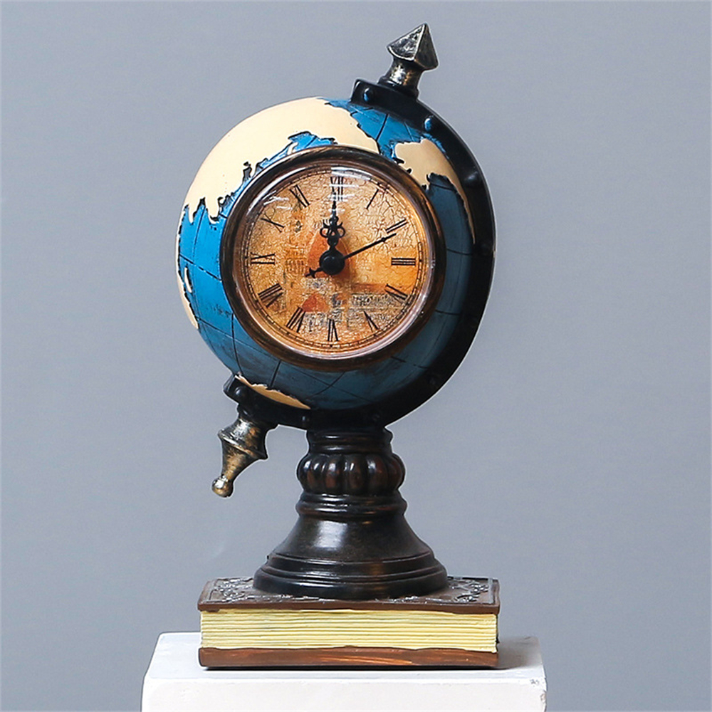 Nordic Style Clock World Globe Statue Resin Sculpture Figurine