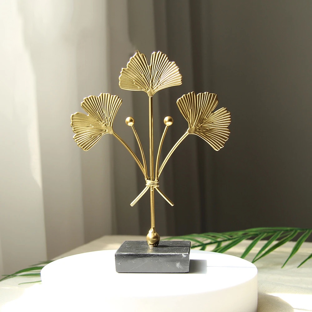 Modern Light Luxury Marble Ginkgo Leaf Iron Art Home Decoration
