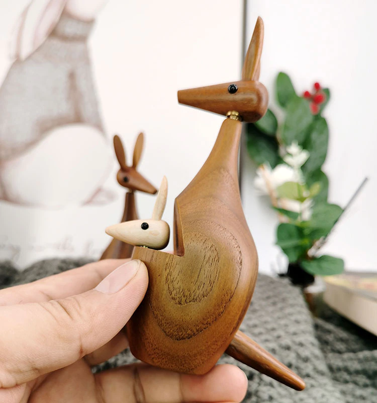 Teak Wood Kangaroo Home Decoration - Image 3