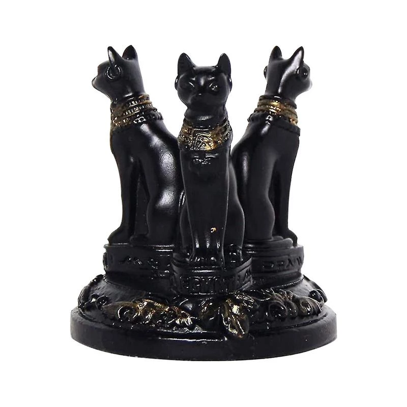 Triple Egyptian Cat Statue Bastet Cats Crystal Sphere Ball Stand Figurines - Image 3