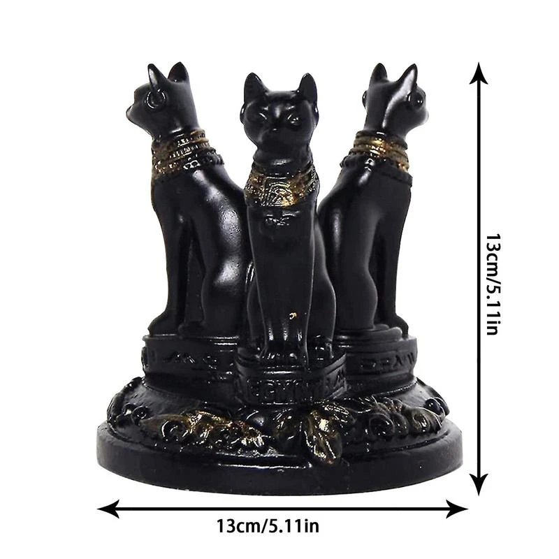 Triple Egyptian Cat Statue Bastet Cats Crystal Sphere Ball Stand Figurines - Image 4
