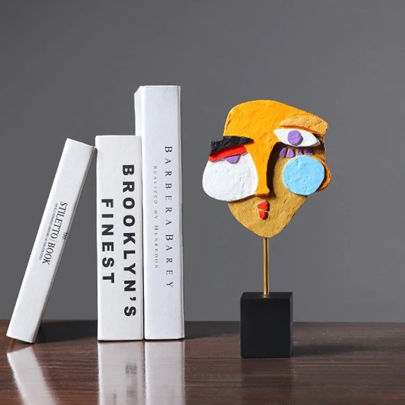 Resin Abstract Human Face Art Painted Figurines Home Decoration