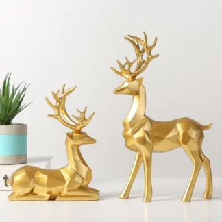 Resin Golden Mini Couple Deer Figurine Ornaments Home Decoration