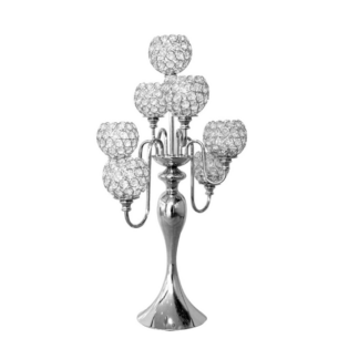 7-Candle Crystal Candelabra Centerpiece Candle Stand, Silver