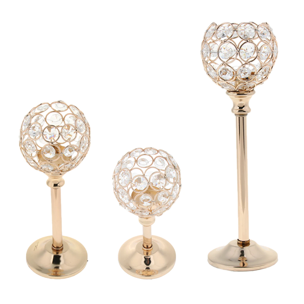 3 Height Golden Mosaic Crystal Wedding Present Candlestick - Image 2