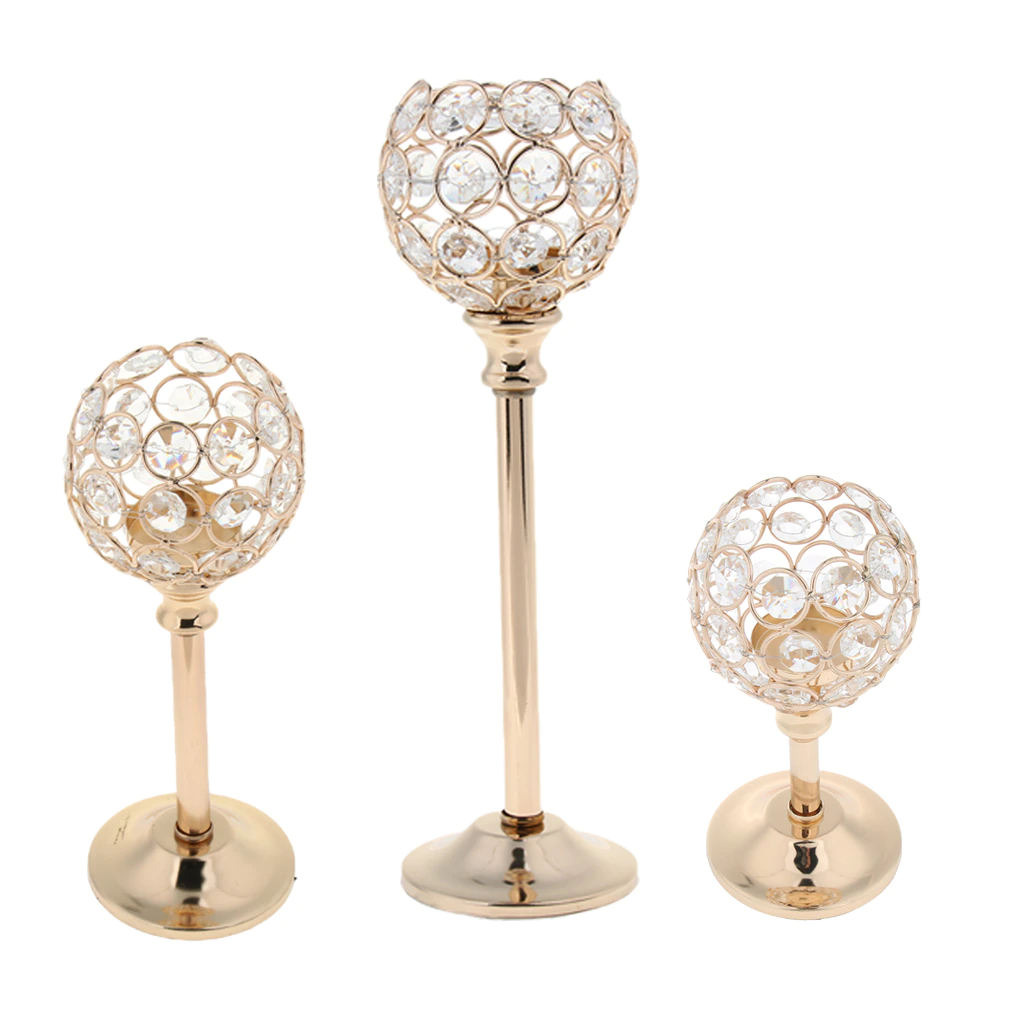 3 Height Golden Mosaic Crystal Wedding Present Candlestick - Image 3