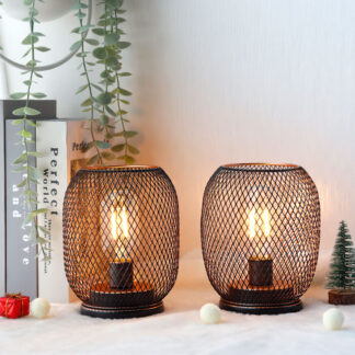 Metal Cage Table Lamp Round Shaped LED Lantern