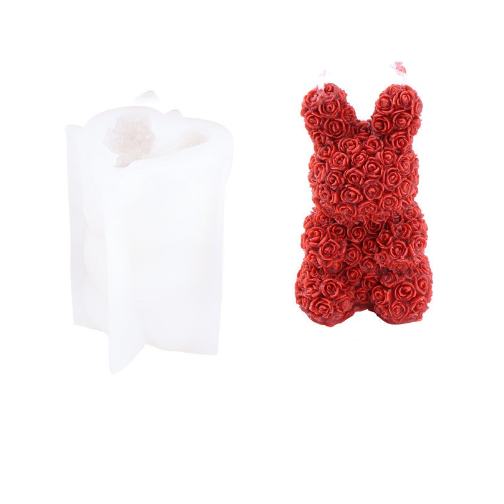 3D Valentine Rose Animals Candle Silicone Mold, Red Rabbit